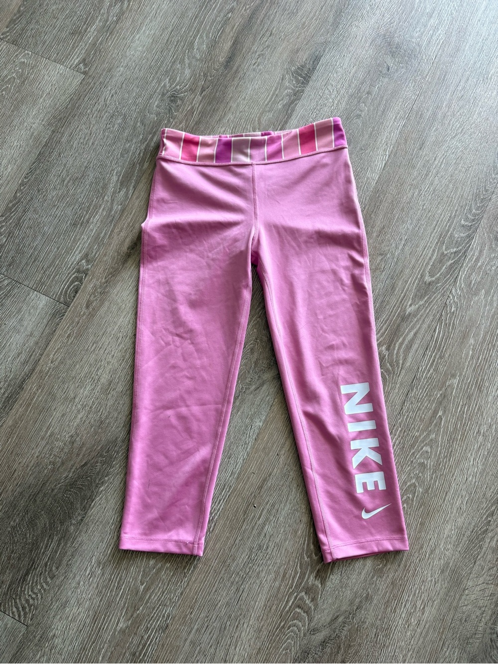Nike Pink Girls' Athletic Leggings with Stripe Waistband